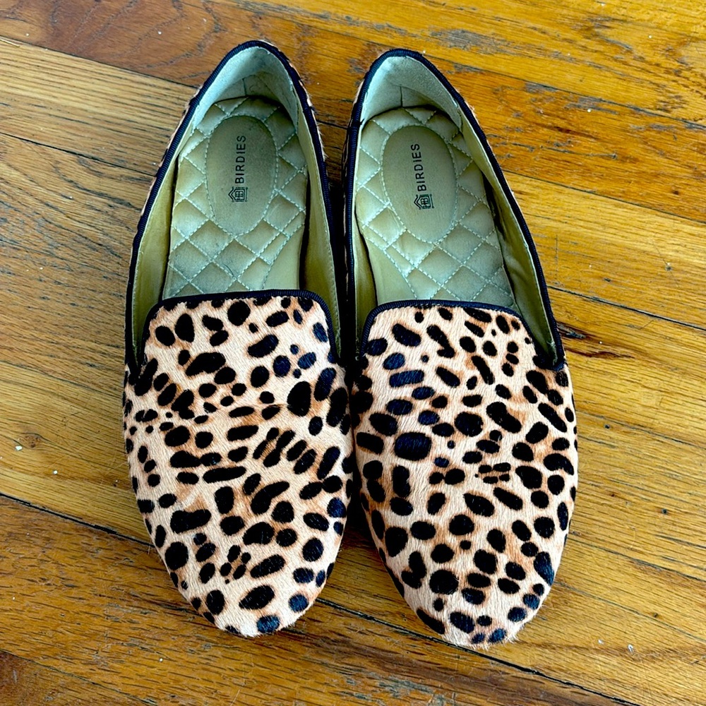 Birdies Leopard-Print Slip-On Flats in Tan and Black